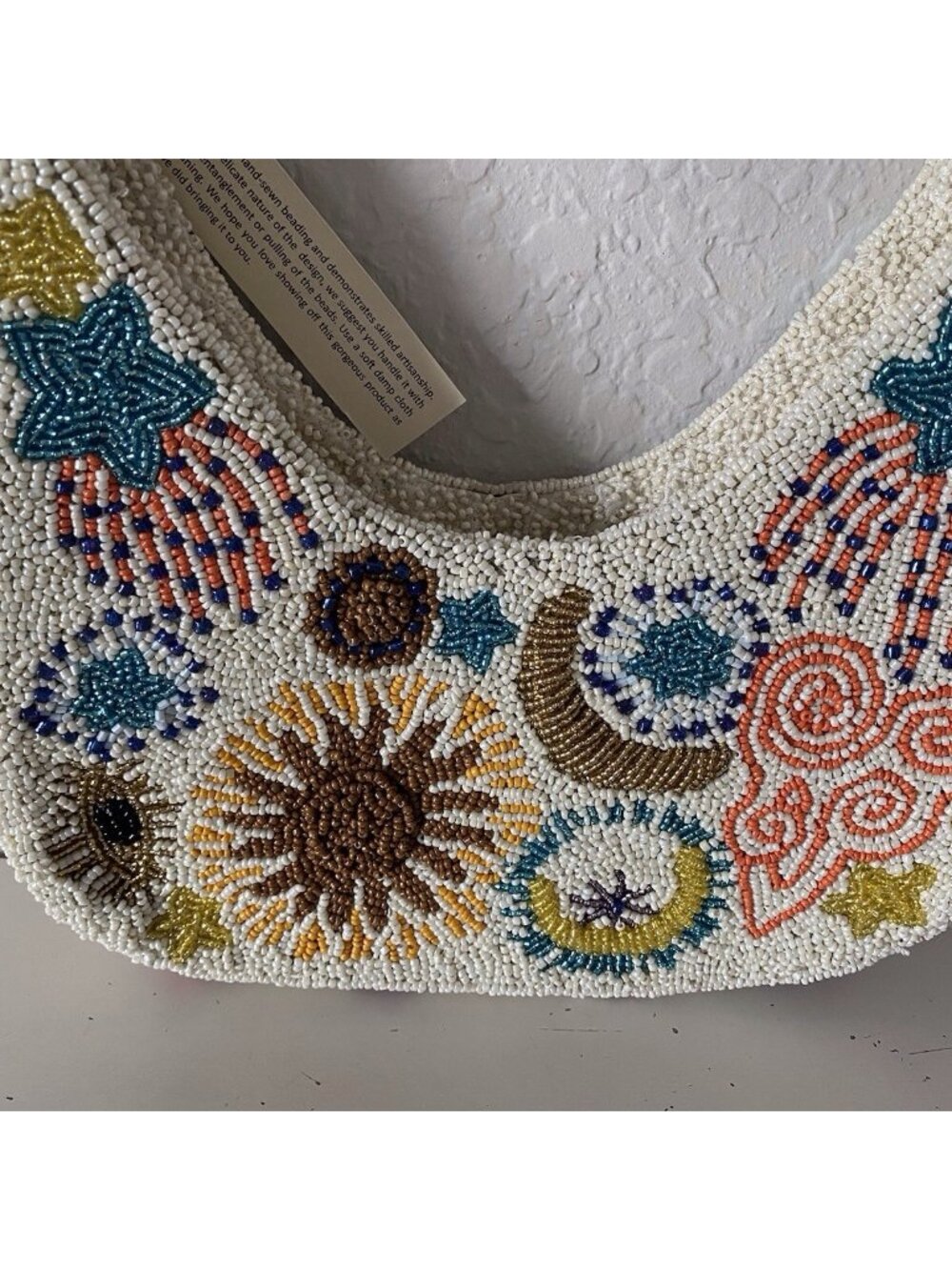 Handcrafted‎ India Evil Eye Sun Moon Stars Shoulder Beaded Bag Viral W/Charm NEW - Picture 4 of 13